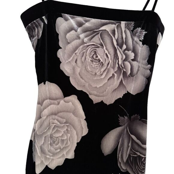 Metallic Y2K Rose Floral Velvety Size Medium Cami Bodycon Flowy Maxi Dress - Picture 4 of 8